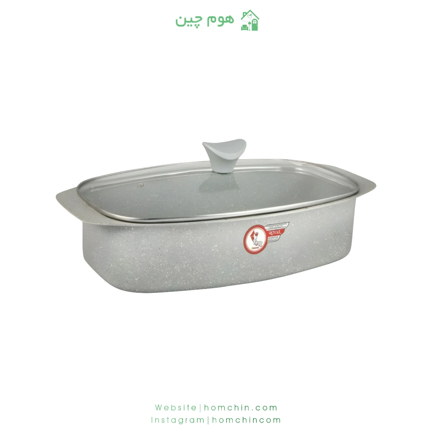 fonix_royal_double_sided_granite_chicken_pan_with_pyrex_lid_38x22cm تابه مرغ خوری 38 رویال دو رو گرانیت مدل فونیکس درب پیرکس