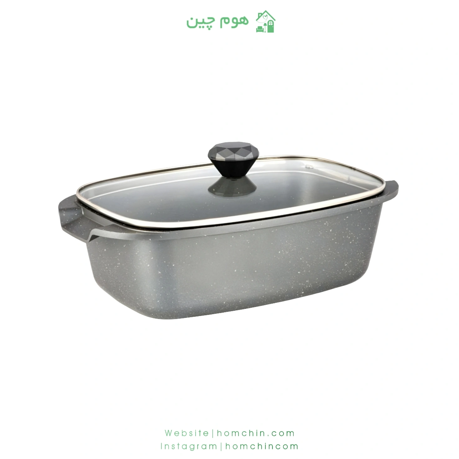 تابه مرغ‌ خوری دایکاست گرانیتی رویال سایز 34×22 با درب پیرکس خاکستری