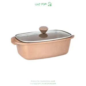 تابه مرغ‌ خوری دایکاست گرانیتی رویال سایز 34×22 با درب پیرکس شکلاتی