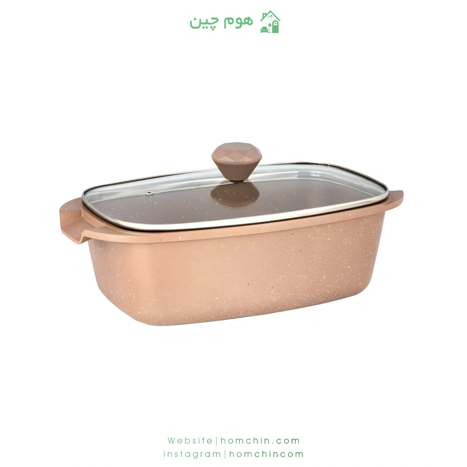 تابه مرغ‌ خوری دایکاست گرانیتی رویال سایز 34×22 با درب پیرکس شکلاتی