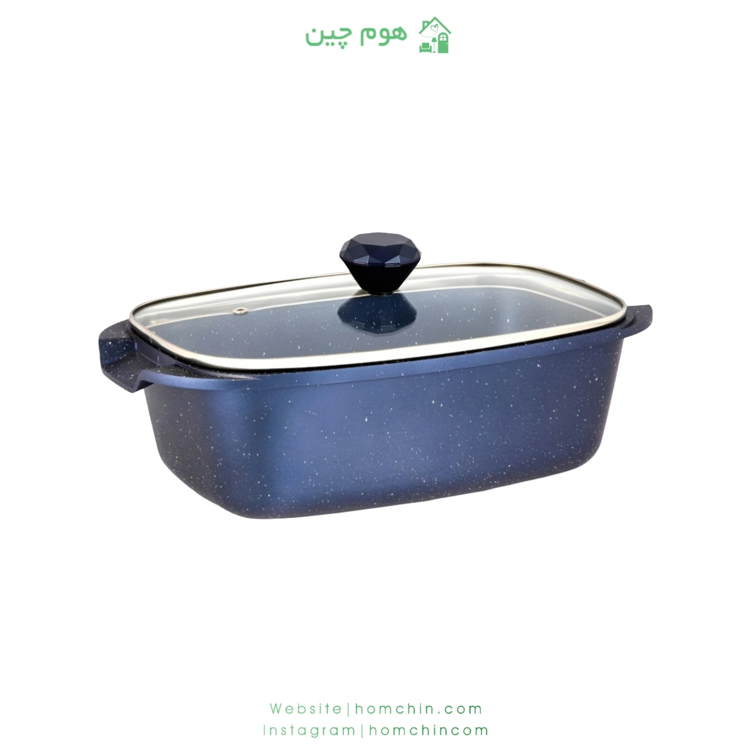 تابه مرغ‌ خوری دایکاست گرانیتی رویال سایز 34×22 با درب پیرکس ابی