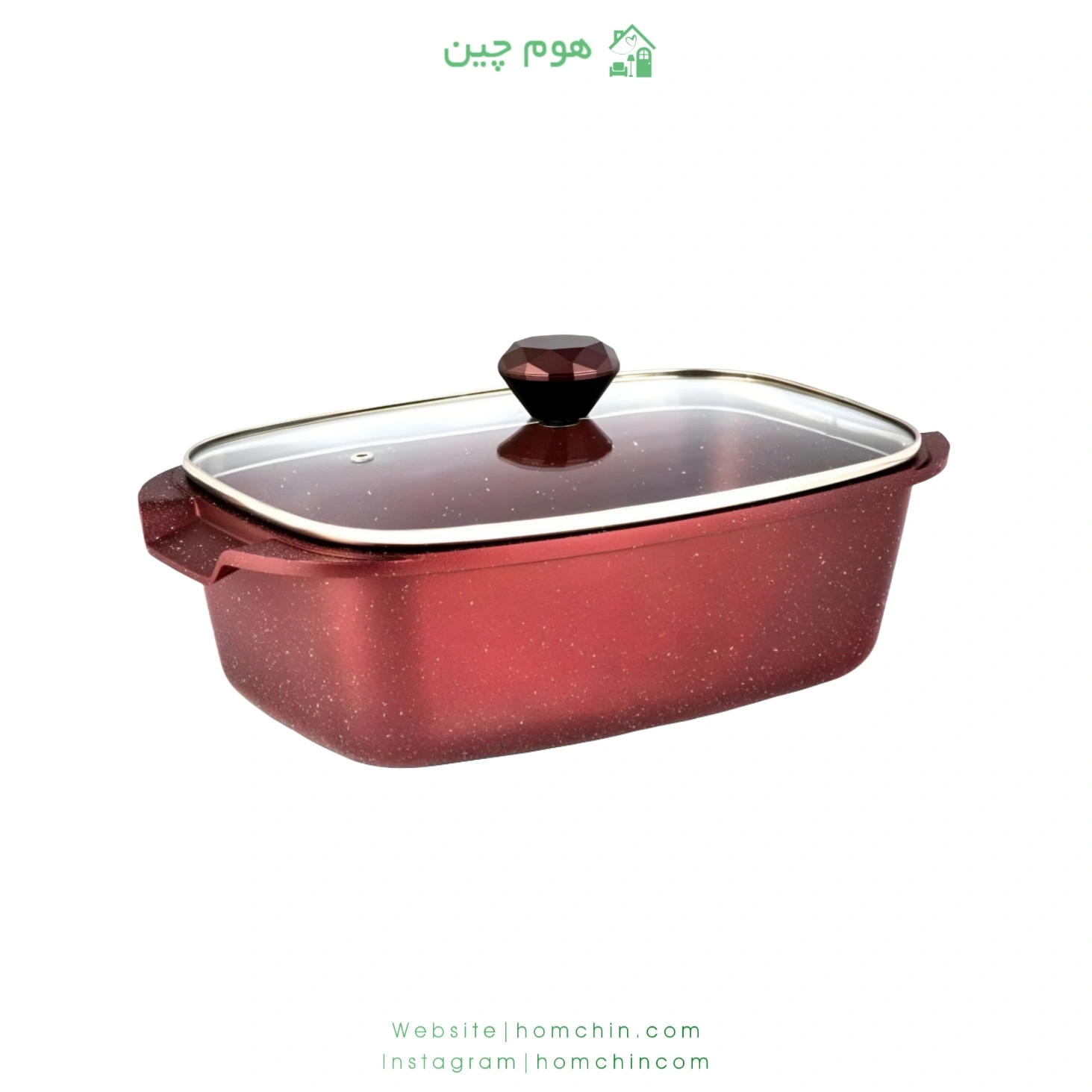 تابه مرغ‌ خوری دایکاست گرانیتی رویال سایز 34×22 با درب پیرکس زرشکی