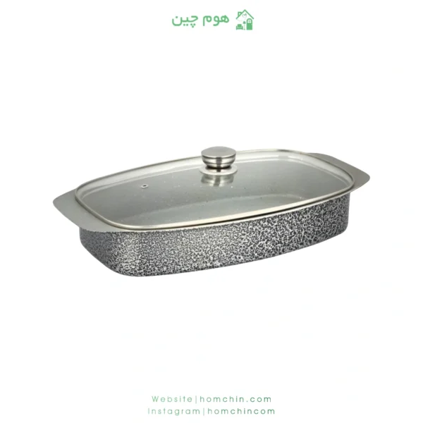 تابه فر ماهی رویال مدل بیضی سایز 42×35 دورو گرانیت با درب پیرکس